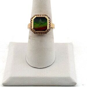 Estate Sterling Silver 925 Watermelon Tourmaline Halo Ring Size 7, 4.9g